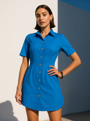Women Royal Smocked Pure Cotton Shirt Mini Dress-BADRSS12645
