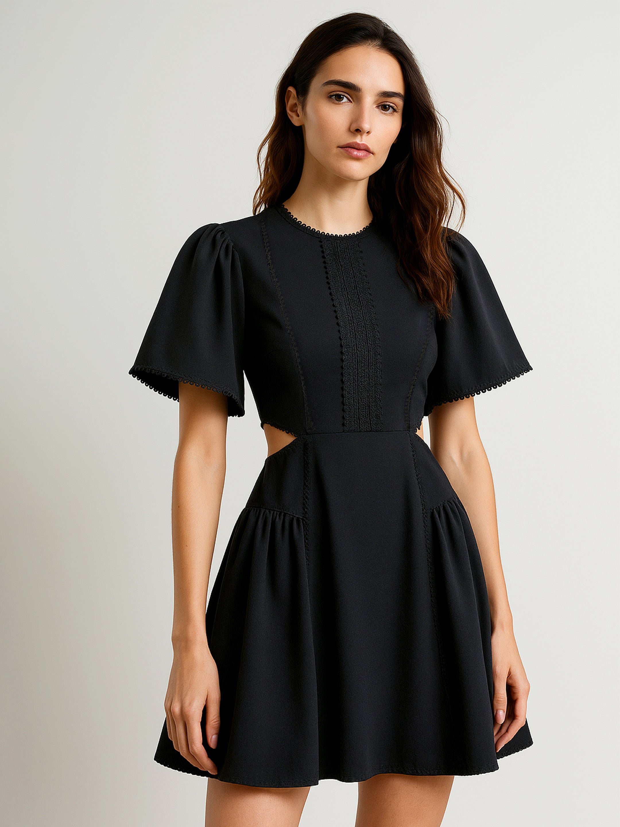Women Black Side Cut Out Short Dress-BADRSS12794