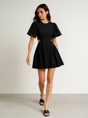 Women Black Side Cut Out Short Dress-BADRSS12794