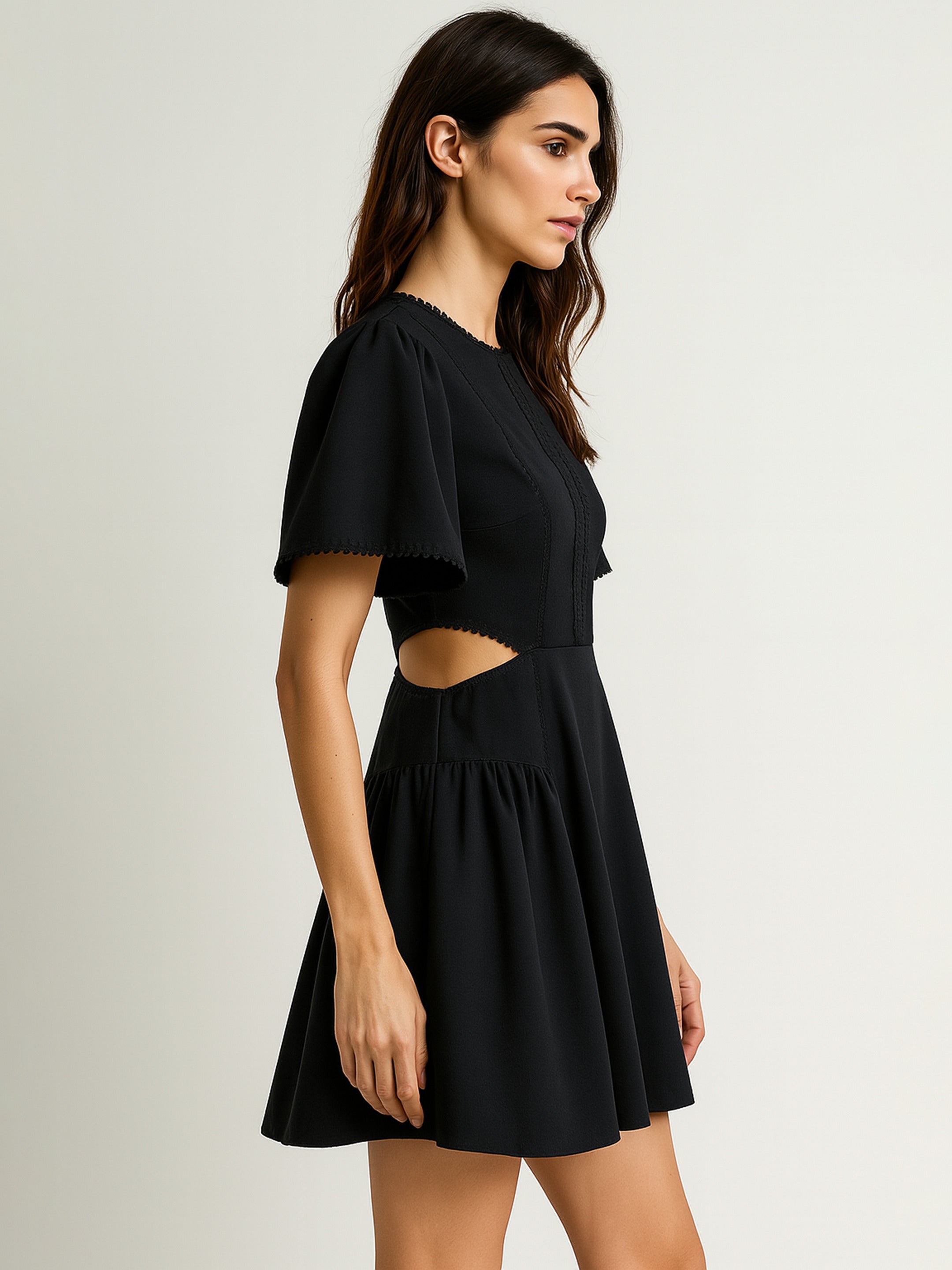 Women Black Side Cut Out Short Dress-BADRSS12794