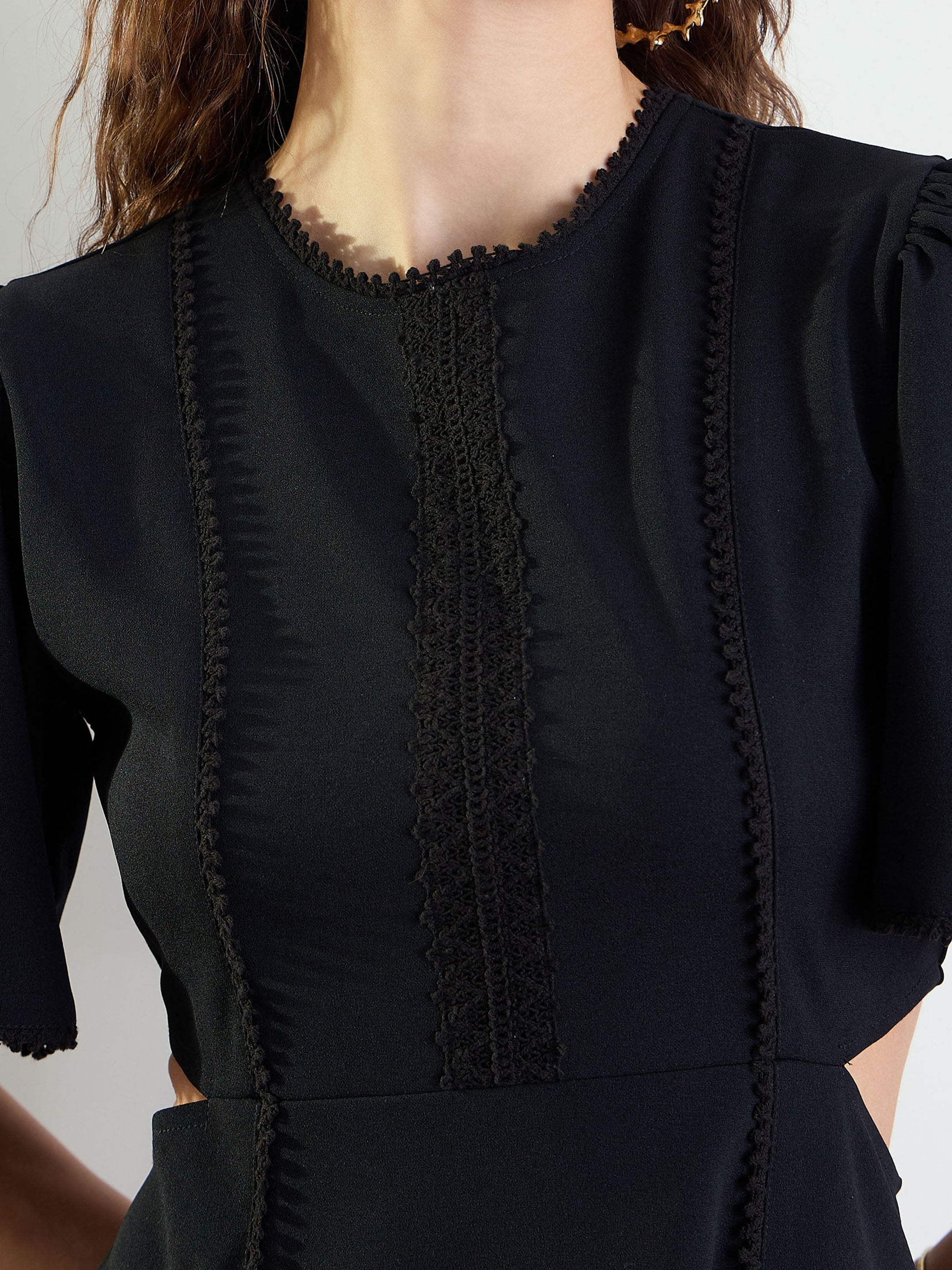 Women Black Side Cut Out Short Dress-BADRSS12794