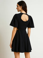 Women Black Side Cut Out Short Dress-BADRSS12794