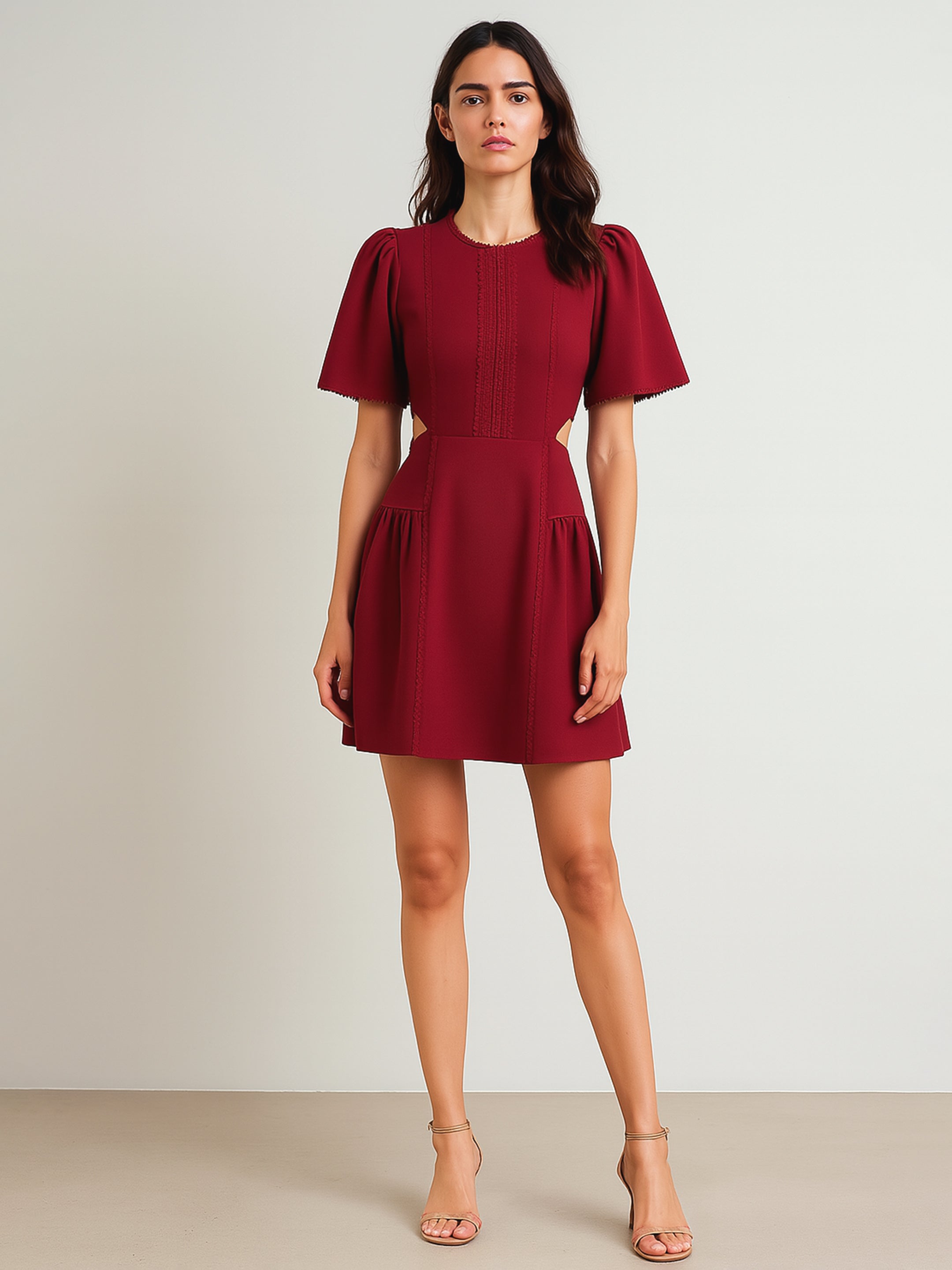 Women Maroon Side Cut Out Short Dress-BADRSS12795
