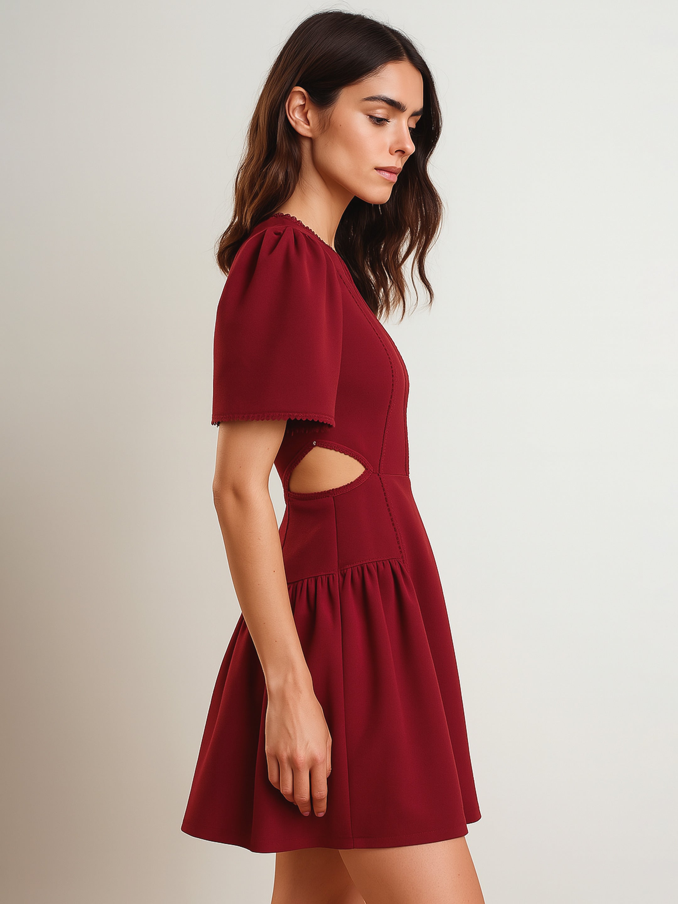 Women Maroon Side Cut Out Short Dress-BADRSS12795