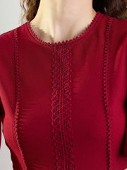 Women Maroon Side Cut Out Short Dress-BADRSS12795