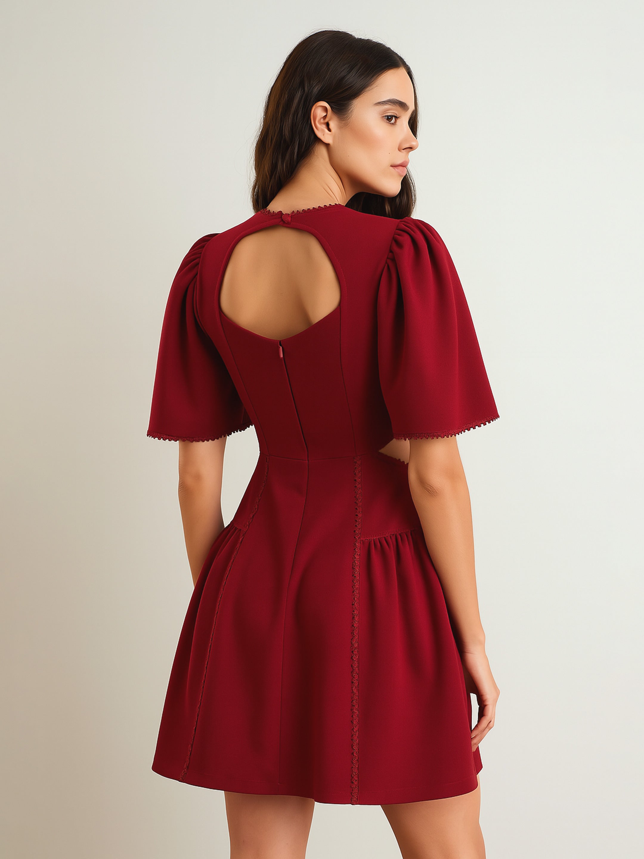 Women Maroon Side Cut Out Short Dress-BADRSS12795