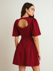 Women Maroon Side Cut Out Short Dress-BADRSS12795