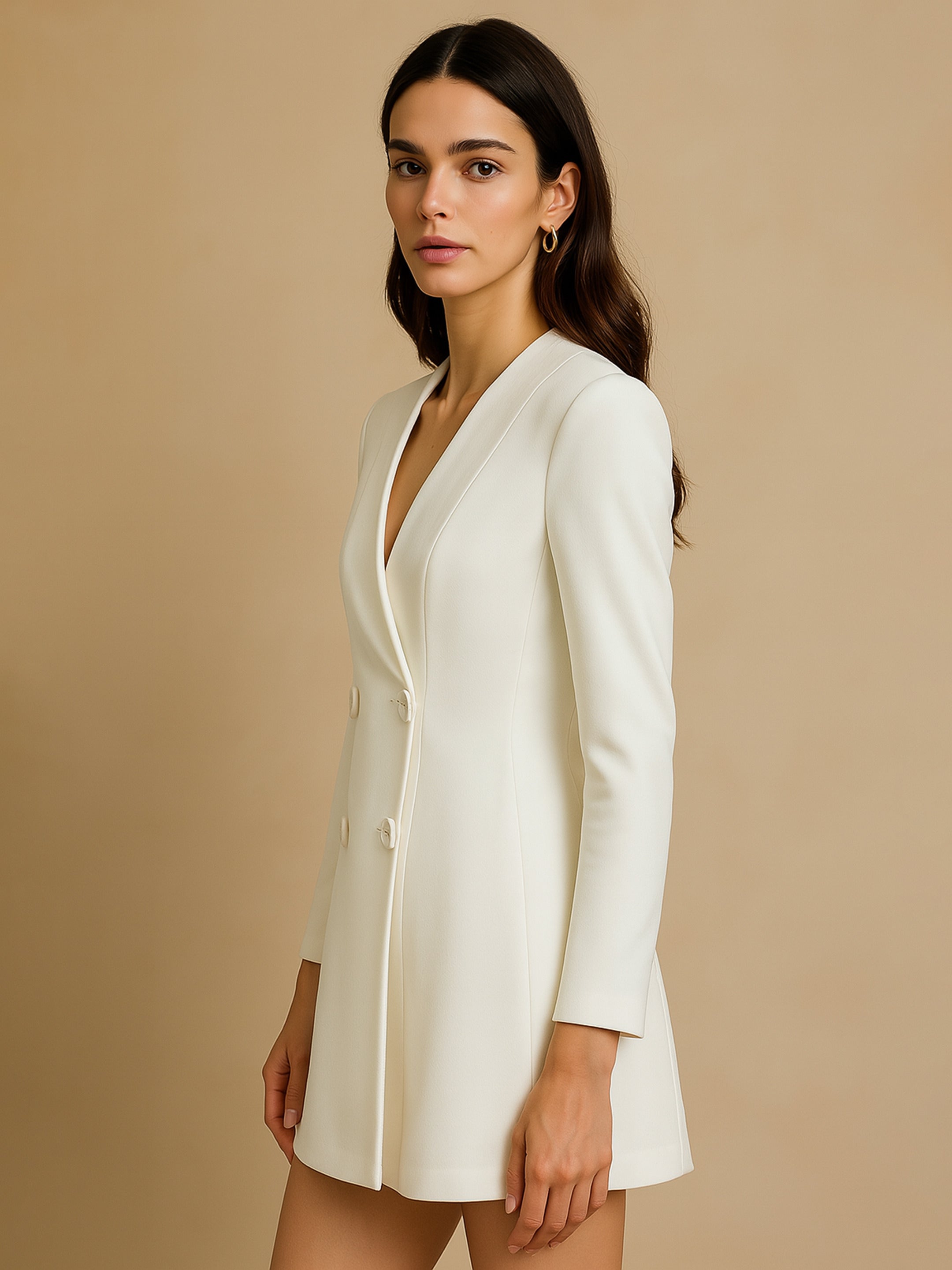 Women White Double Breasted Short Dress-BADRSS12799