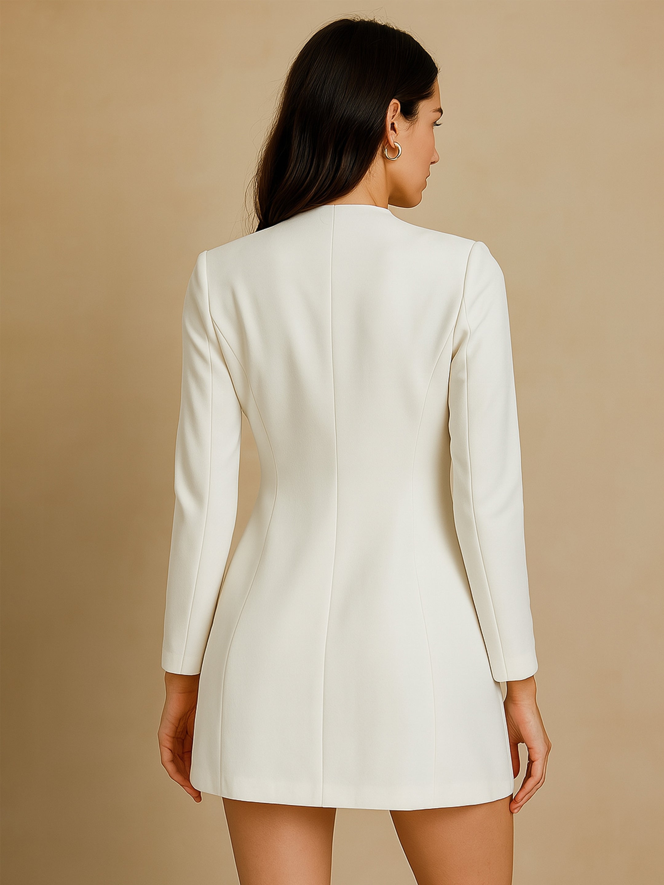 Women White Double Breasted Short Dress-BADRSS12799