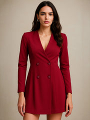 Women Maroon Double Breasted Short Dress-BADRSS12800
