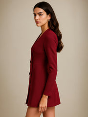 Women Maroon Double Breasted Short Dress-BADRSS12800