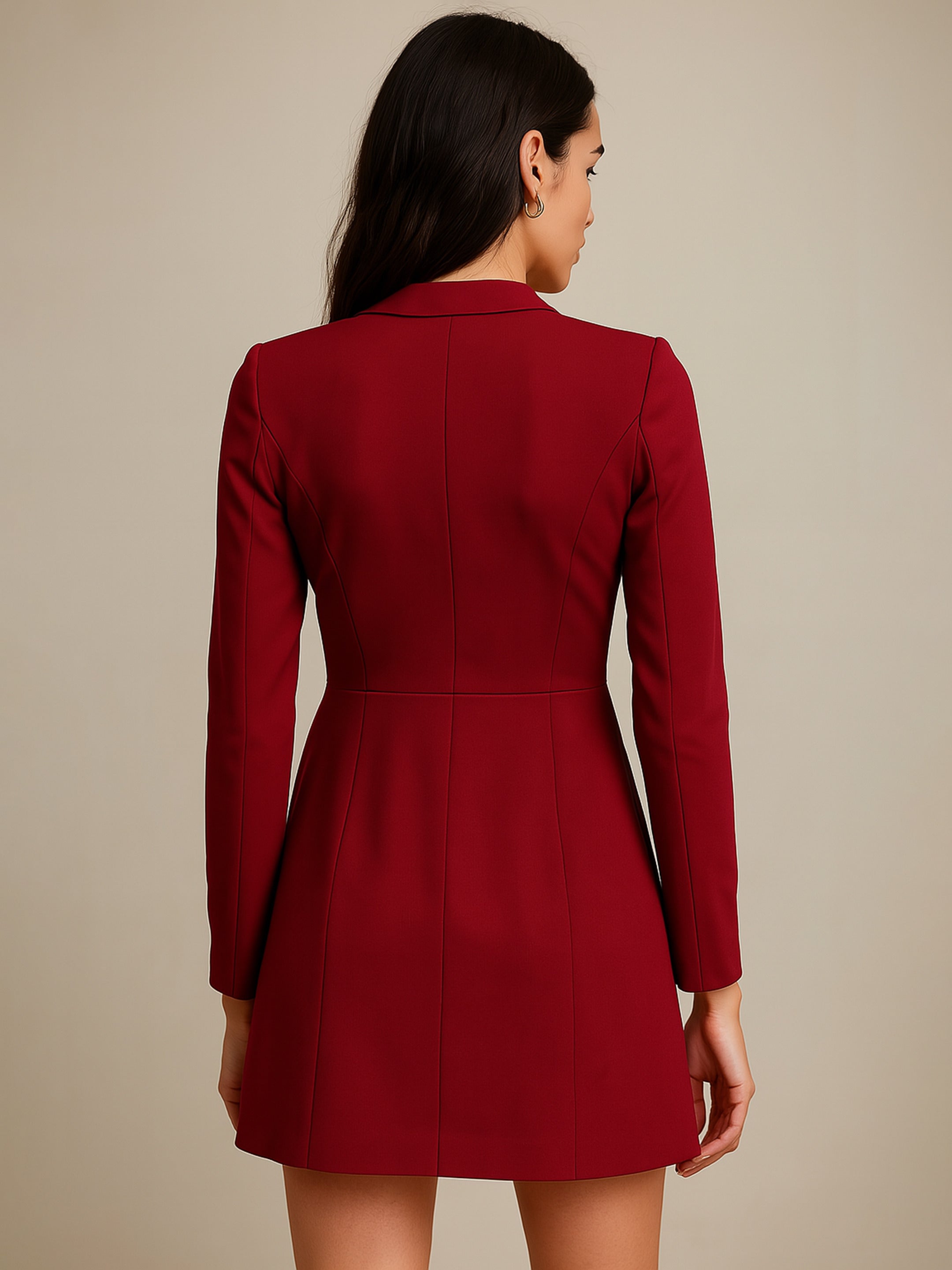 Women Maroon Double Breasted Short Dress-BADRSS12800