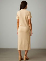 Women Beige Polo Collar Neck T-Shirt Dress-BADRSS12810