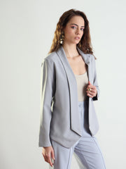 Women Grey Lapel Collar Front Open Blazer-BAJCKT60328