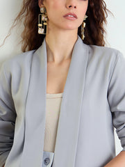 Women Grey Lapel Collar Front Open Blazer-BAJCKT60328