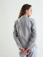 Women Grey Lapel Collar Front Open Blazer-BAJCKT60328