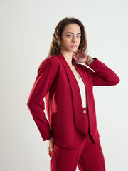 Women Maroon Lapel Collar Front Open Blazer-BAJCKT60329
