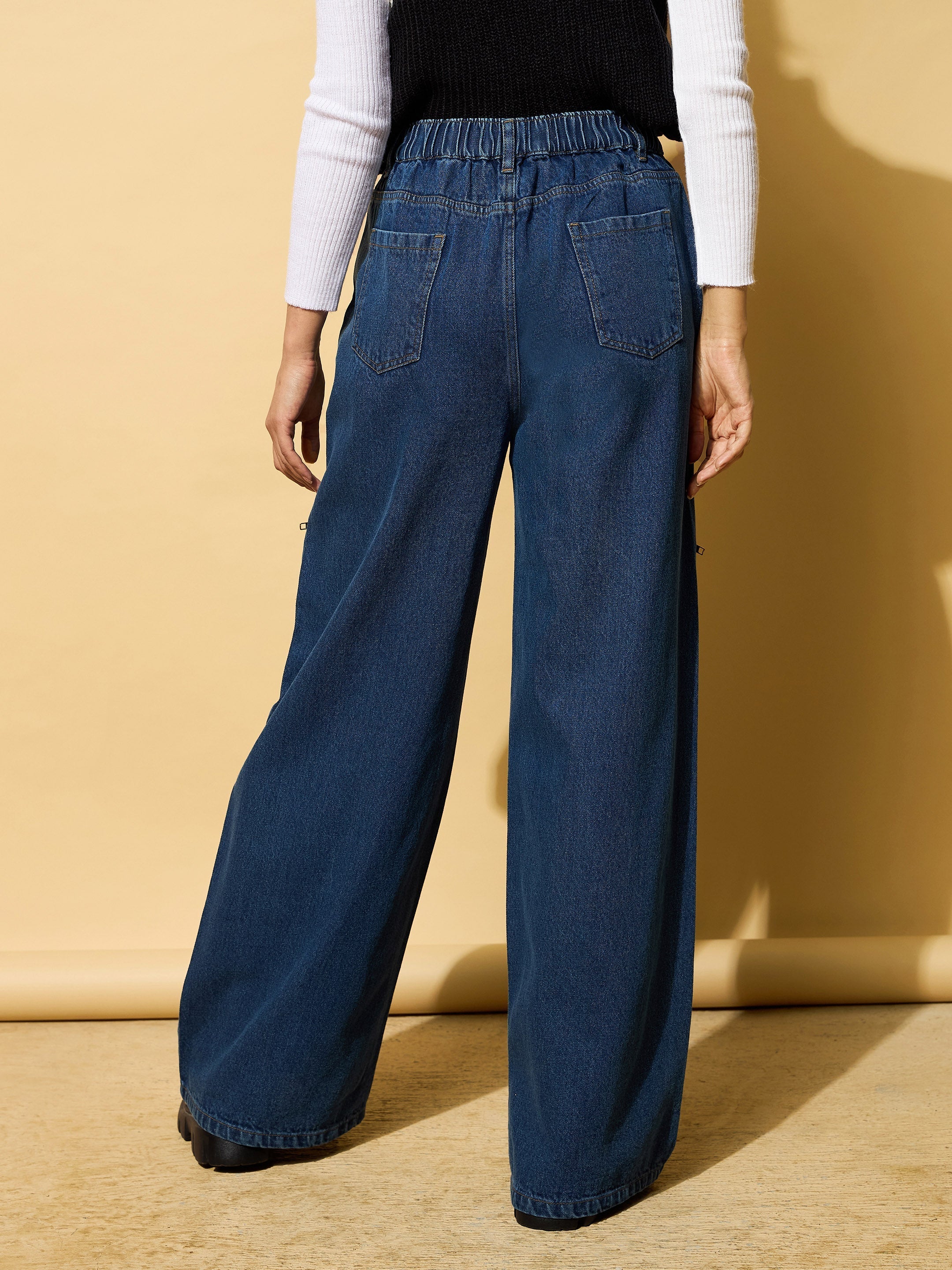 Women Blue Zipper Design Baggy Jeans-BAJEAN0665