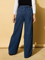 Women Blue Zipper Design Baggy Jeans-BAJEAN0665