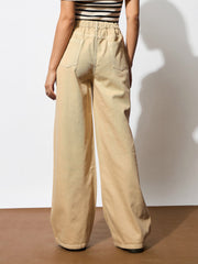 Women Beige Zipper Design Baggy Jeans-BAJEAN0666