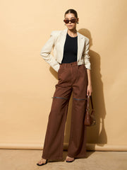 Women Brown Zipper Design Baggy Jeans-BAJEAN0667
