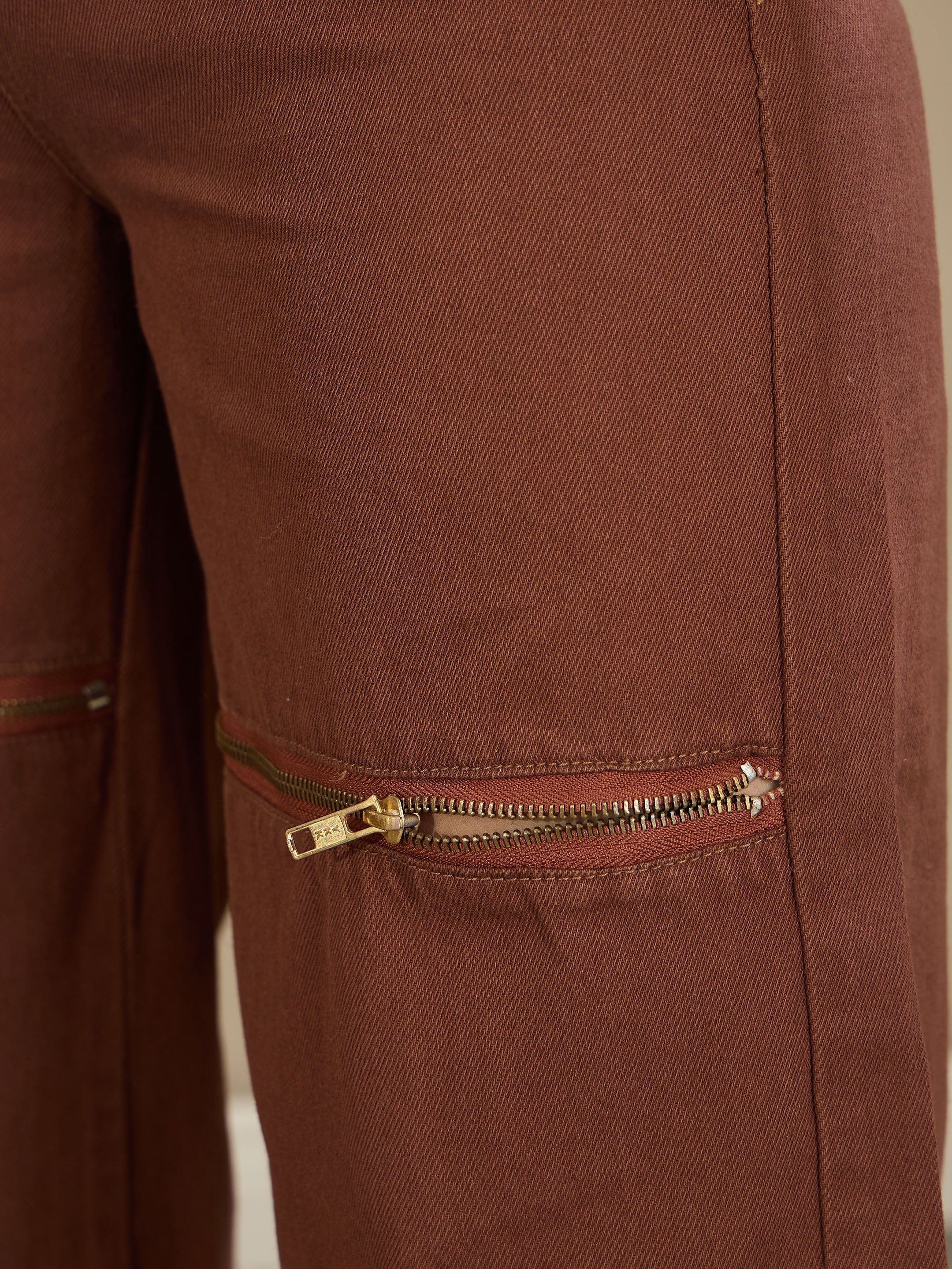 Women Brown Zipper Design Baggy Jeans-BAJEAN0667