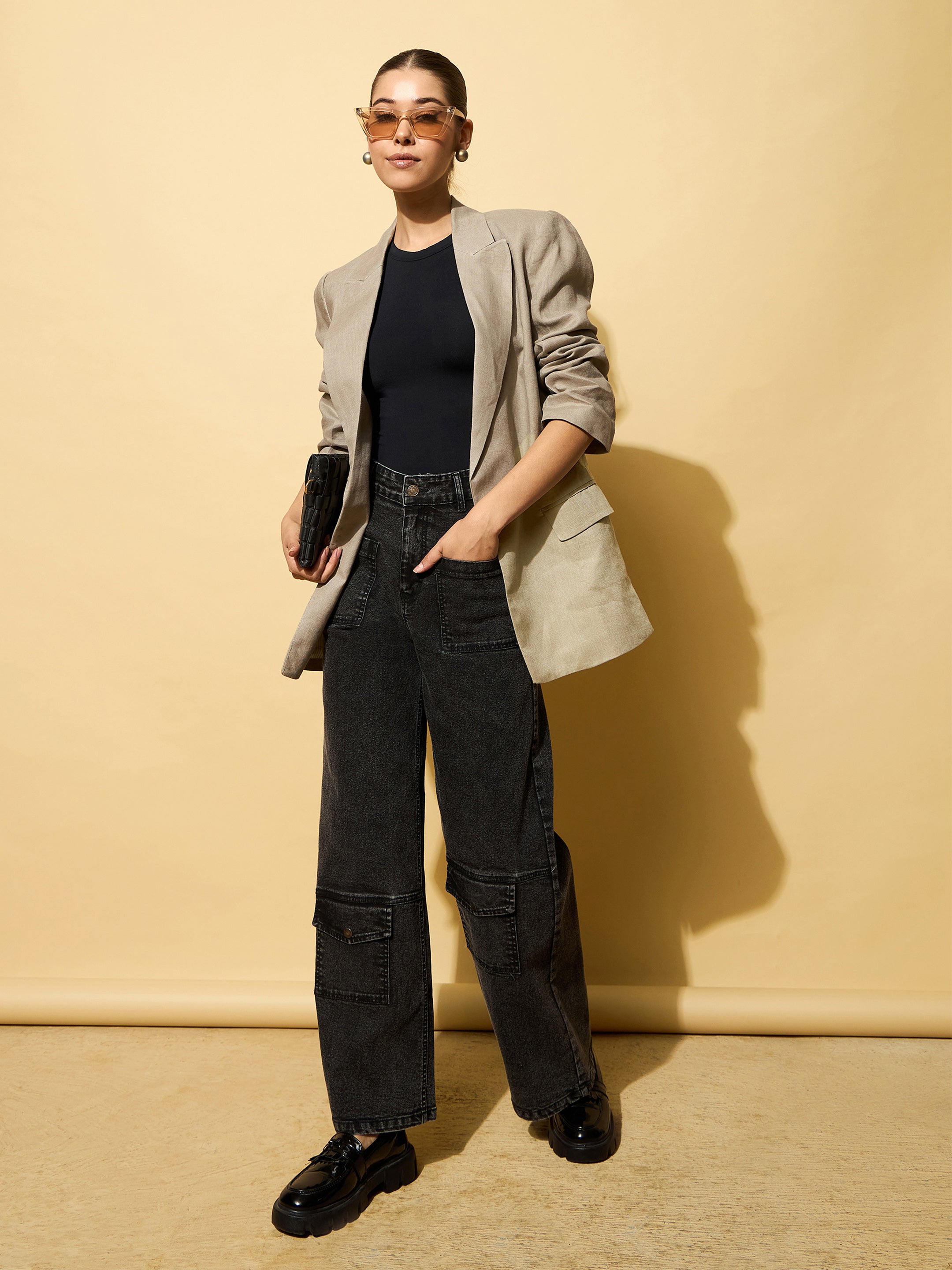 Women Black Wash Multi Pocket Stretch Straight Jeans-BAJEAN0669
