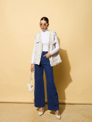 Women Blue Washed Hem Pocket Stretch Straight Jeans-BAJEAN0670