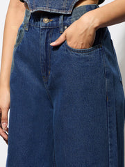 Women Navy High-Rise Stitch Detail Straight Jeans-BAJEAN0672