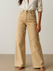 Women Beige High-Rise Stitch Detail Straight Jeans-BAJEAN0674