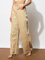 Women Beige High-Rise Stitch Detail Straight Jeans-BAJEAN0674