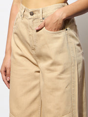 Women Beige High-Rise Stitch Detail Straight Jeans-BAJEAN0674