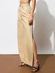 Women Beige Side Slit Wide Leg Jeans-BAJEAN0681