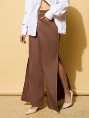 Women Brown Side Slit Wide Leg Jeans-BAJEAN0682