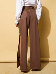 Women Brown Side Slit Wide Leg Jeans-BAJEAN0682
