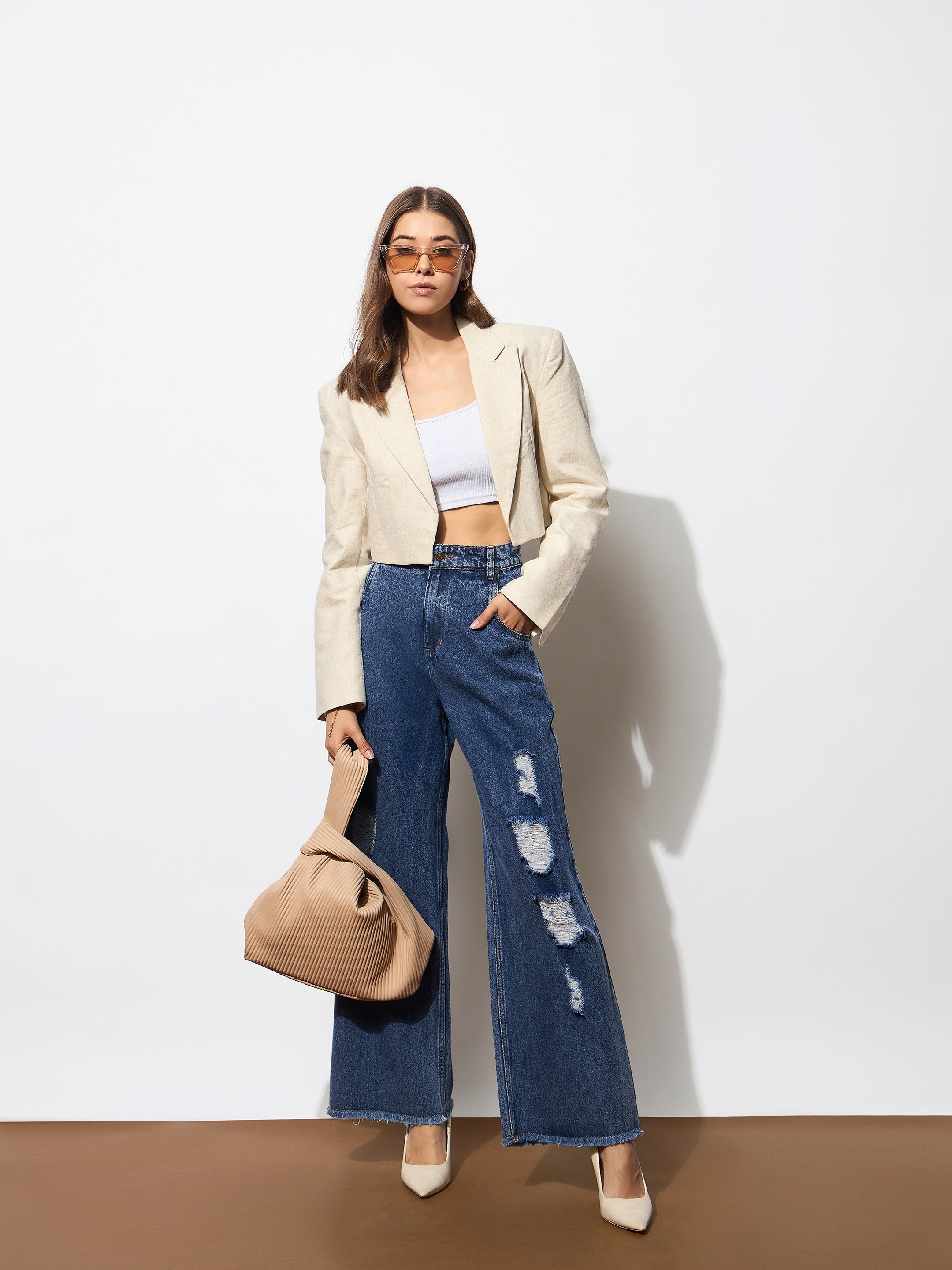 Women Blue Blast Heavy Distressed Straight Frayed Jeans-BAJEAN0686