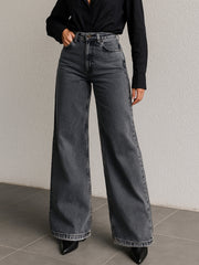 Women Grey Low Waist Wide Leg Jeans-BAJEAN0724