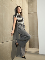 Women Grey Low Waist Wide Leg Jeans-BAJEAN0724