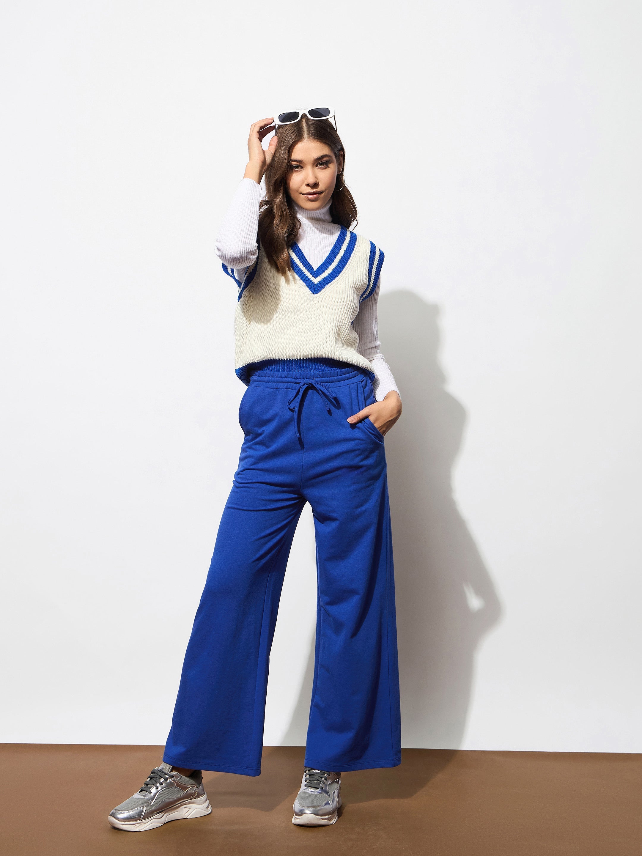Women Royal Blue Terry Track Pants-BAPANT51077