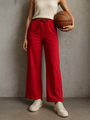 Women Red Terry Track Pants-BAPANT51079