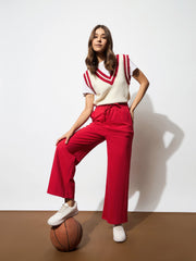 Women Red Terry Track Pants-BAPANT51079
