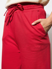 Women Red Terry Track Pants-BAPANT51079