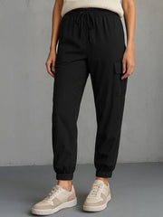 Women Black Side Pocket Cargo Joggers-BAPANT51081
