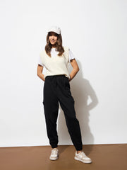 Women Black Side Pocket Cargo Joggers-BAPANT51081