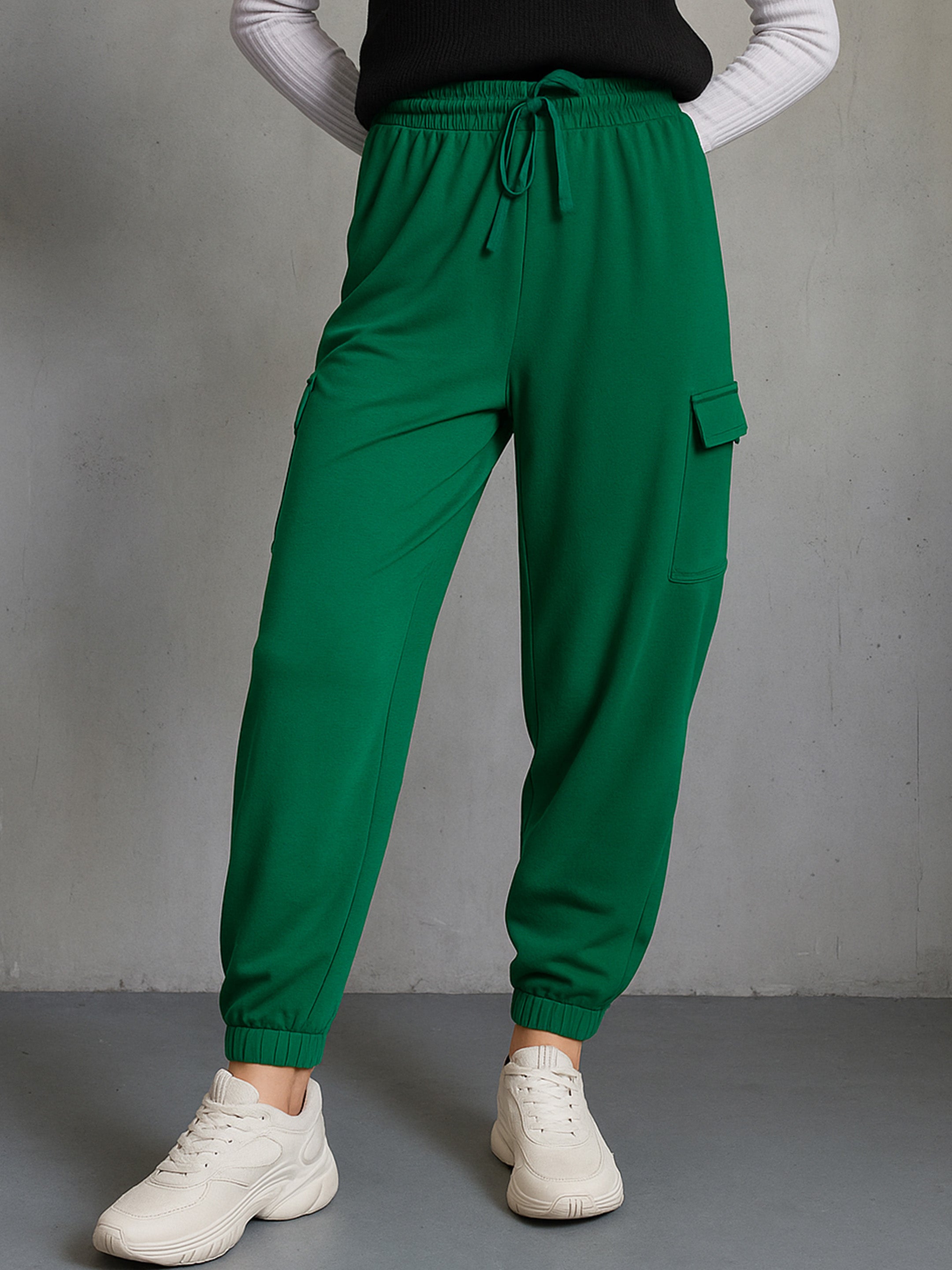 Women Green Side Pocket Cargo Joggers-BAPANT51082