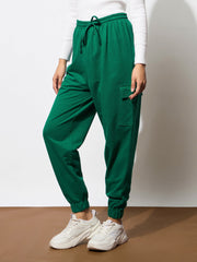 Women Green Side Pocket Cargo Joggers-BAPANT51082