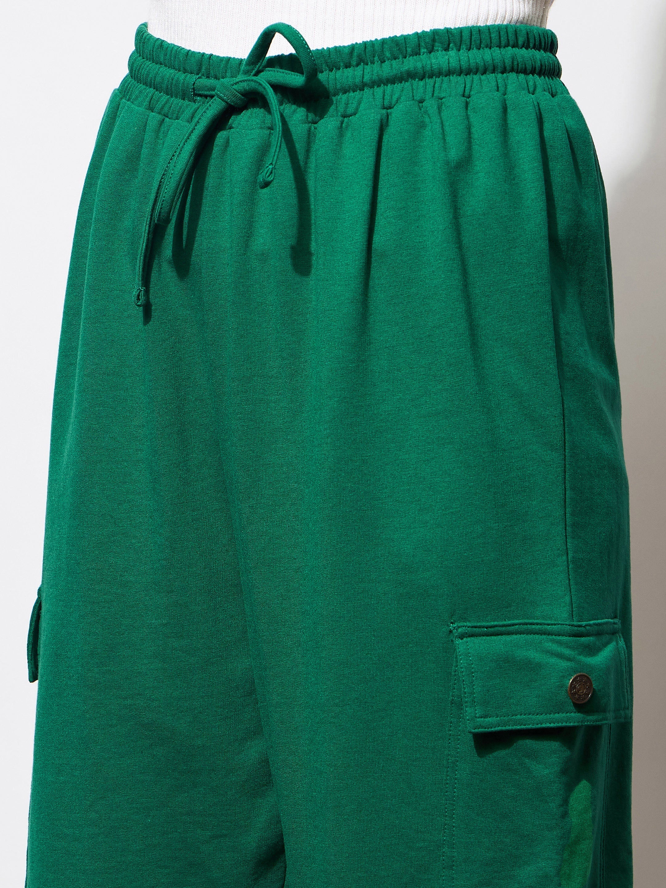 Women Green Side Pocket Cargo Joggers-BAPANT51082