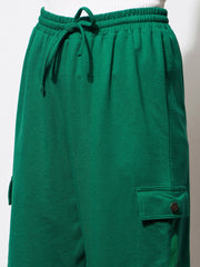 Women Green Side Pocket Cargo Joggers-BAPANT51082