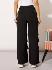 Women Black Parachute Pintuck Cargos-BAPANT51089