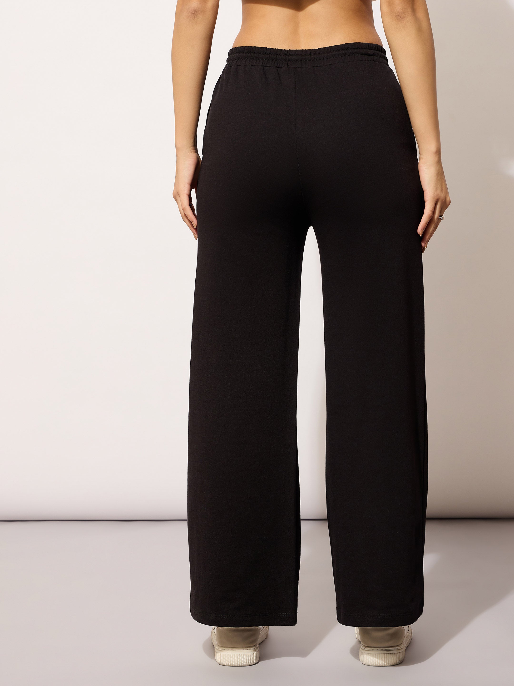 Women Black Terry NEW YORK Print Track Pants-BAPANT51094